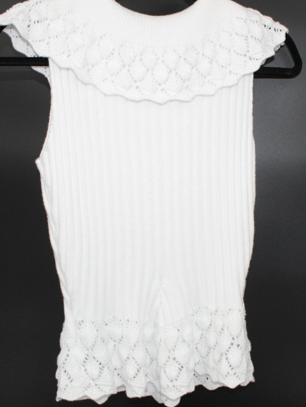 White Ribbed Sleeveless Cable-Knit Sweater‎ Vintage CATO Sz L Boho Cottagecore